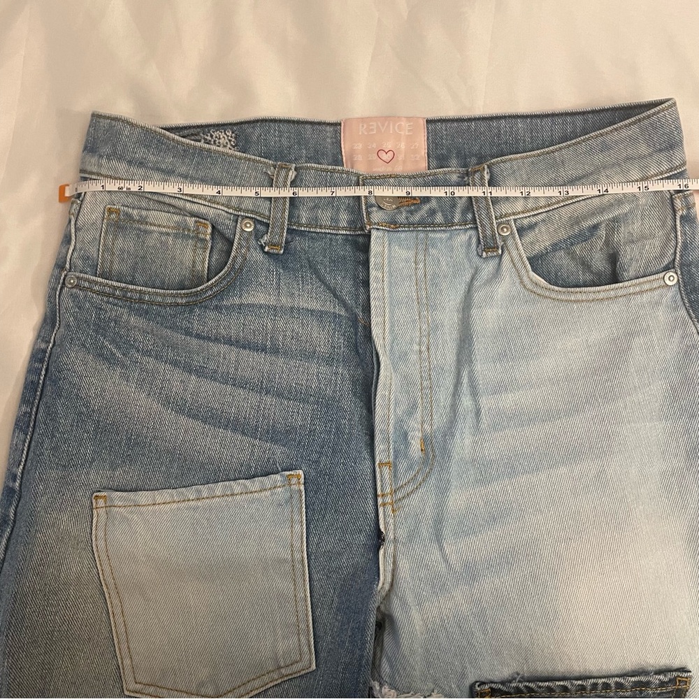 REVICE  Love at first sight  button Fly Patchwork Blue Jeans Women’s size 30 - Picture 6 of 14